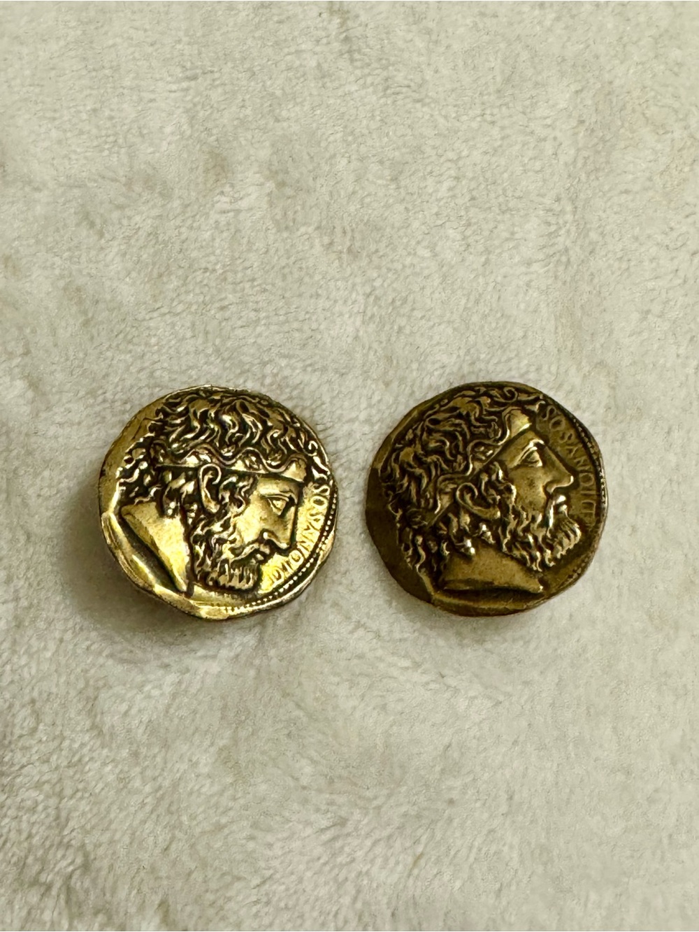 Gold Tone Ancient Coin Clip On Earrings